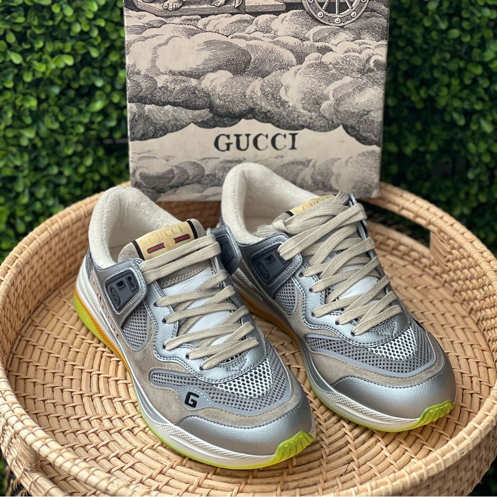 New Gucci Ultrapace Silver Sneakers size 38